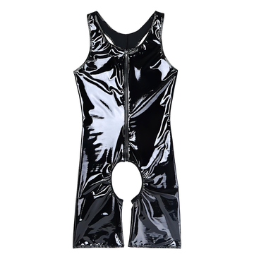 Men's PU Leather Wetlook Bodysuit / Sexy Gay Crotchless Cut Out Body Stocking - EVE's SECRETS